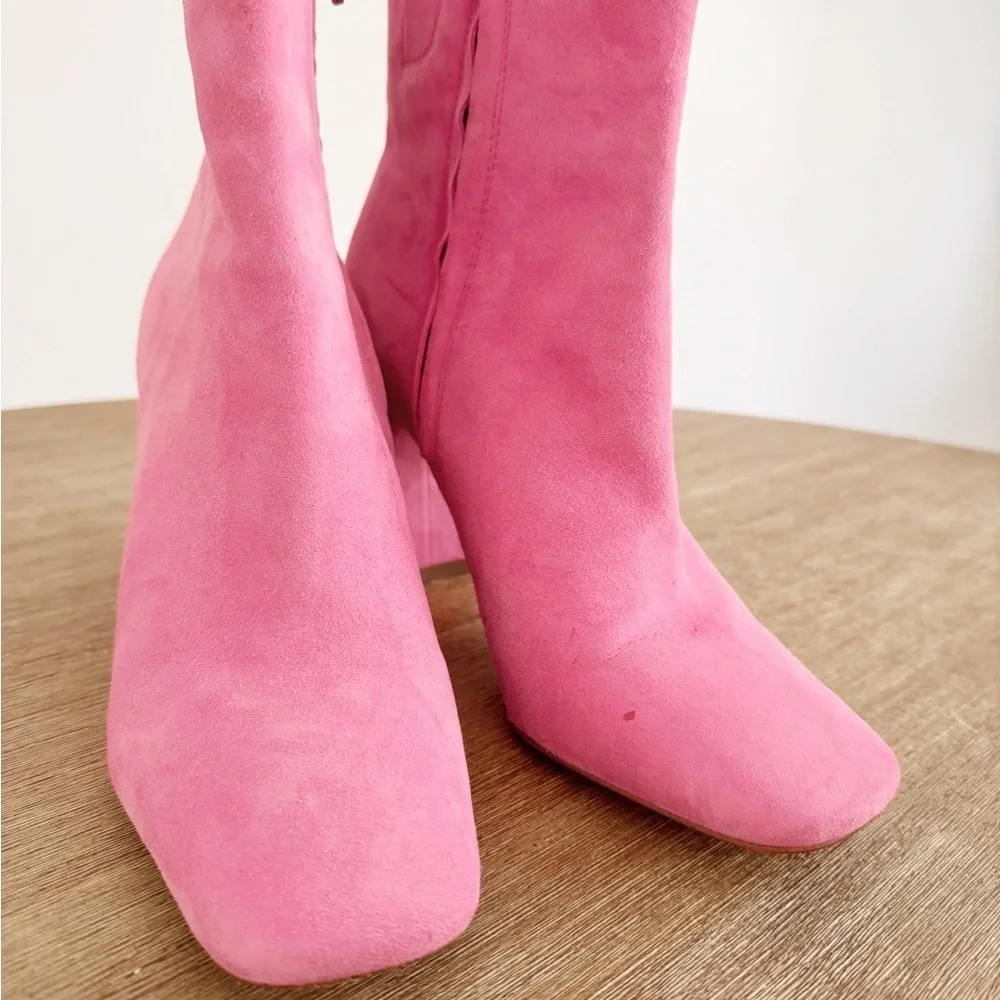 Sam Edelman Women's Pink Suede Block Heel Ankle Booties size 7